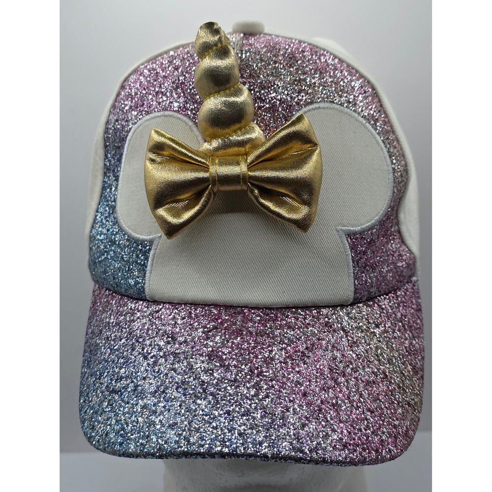 Disney Unicorn Strapback Cap Hat‎ Girls Toddler Rainbow Glitter Gold Bow Minnie